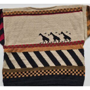 Vintage Safari-Inspired Black and Brown Crewneck Sweater